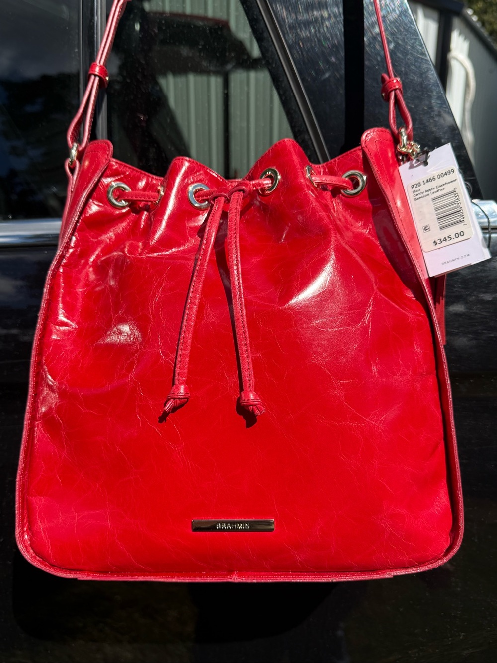 Brahmin Blair Candy Apple Eisenhower Red Leather Bucket Bag NWT